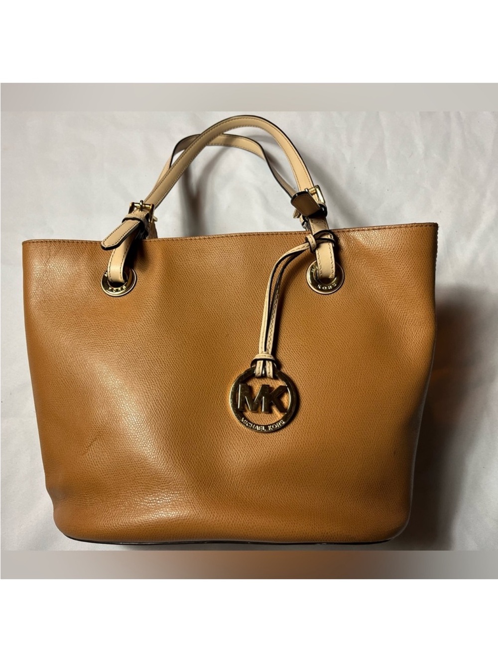 Michael Kors Cognac Leather Tote with MK Pendant